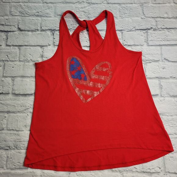 American Flag Heart Red Racerback Tank Top size XL Juniors - Picture 1 of 5